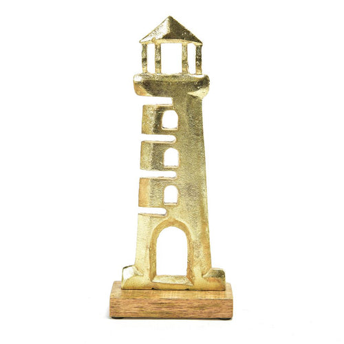Faro in Alluminio Oro e Legno 12x5x30.5cm