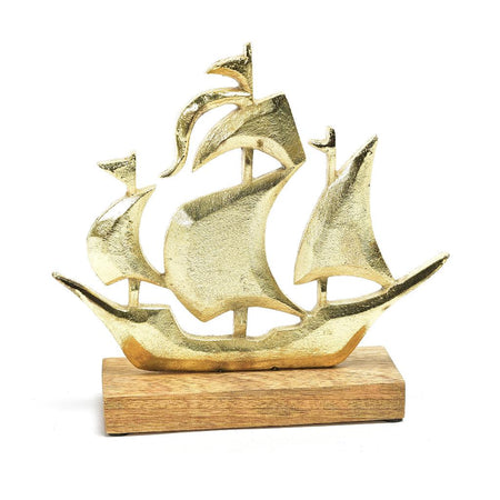 Veliero in Alluminio Oro e Legno 23x6x22.5cm