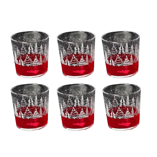 Bicchieri in vetro paesaggi natale rossi da tavola set da 6