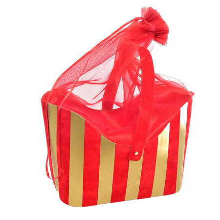 Borsa in carta rossa per cesti natalizi con sacco in organza