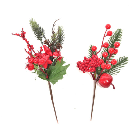 Rametto natalizio con bacche rosse e foglie decorative h 26,5 cm