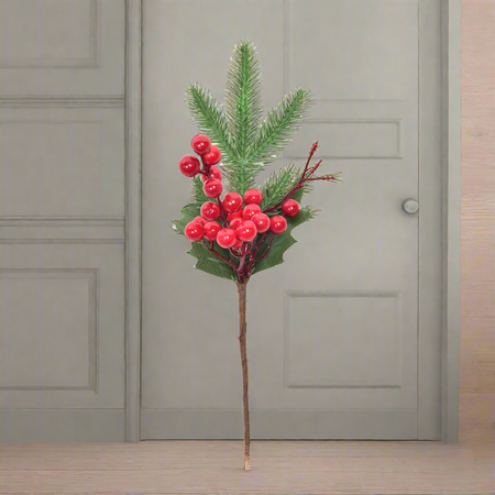 Rametto natalizio decorativo con bacche rosse da appendere h 31 cm
