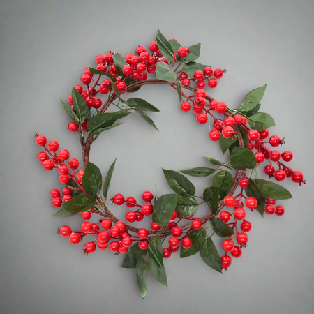 Dietroporta natalizio circolare floccato con bacche rosse da appendere