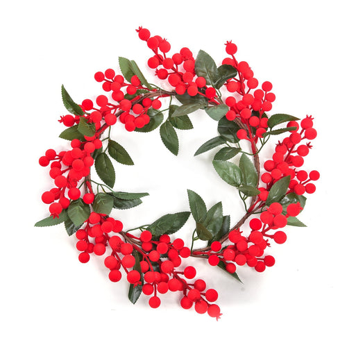 Dietroporta natalizio circolare floccato con bacche colore rosso da appendere