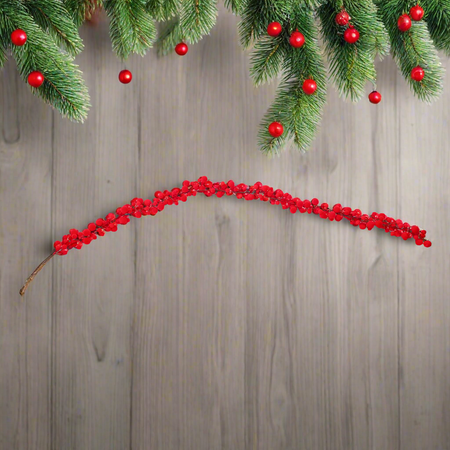 Ghirlanda decorativa con bacche floccate rosse decorazione natalizia 175 cm