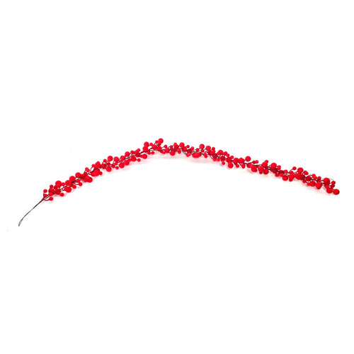 Ghirlanda decorativa con bacche floccate rosse decorazione natalizia 175 cm