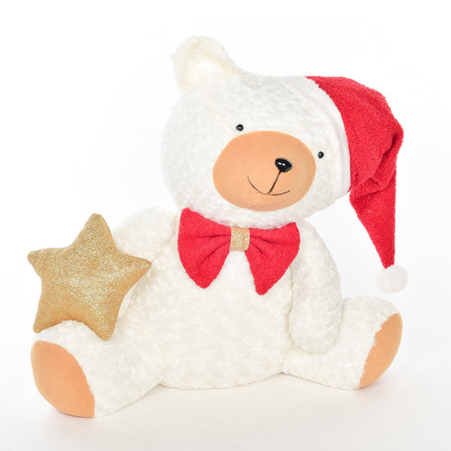Orso bianco natalizio con stella in tessuto per decorazione natalizia