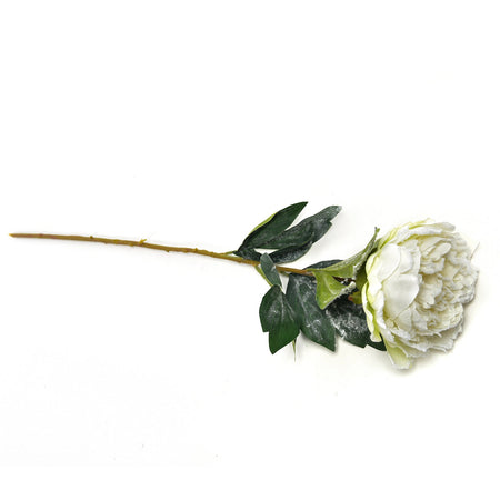 Fiore peonia innevata in tessuto decorazione ambienti h 70 cm