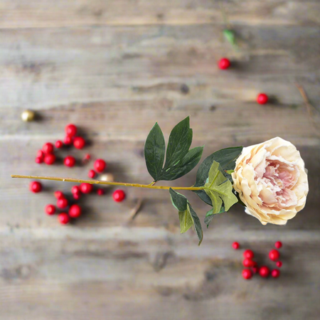 Fiore peonia innevata in tessuto decorazione ambienti h 70 cm