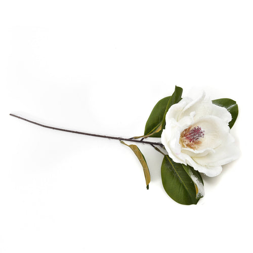 Fiore camelia innevata in tessuto decorazione ambienti h 71 cm