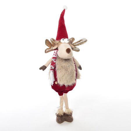 Peluche renna natalizia con cappello rosso decorazione per interno h 74 cm
