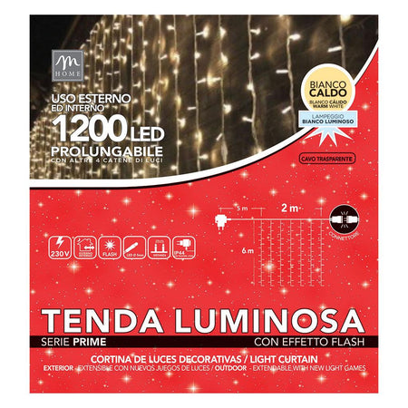 Tenda SuperFlash 1200 Led Colore Bianco Caldo con Spina da Esterno L2 x H 6M 9W 31 V