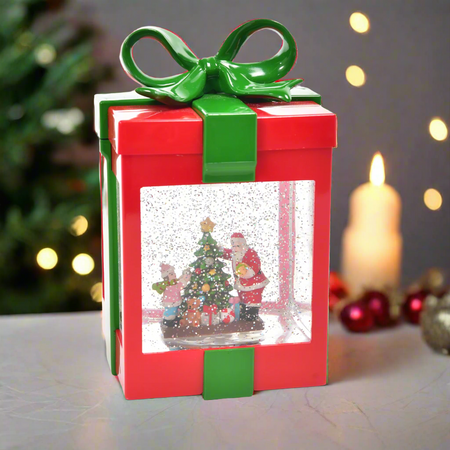 Scatola regalo con scena natalizia, luce e movimento a batteria decorazione natalizia