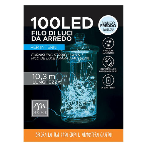 Filo 100 Led Colore Bianco Freddo a Batteria 3xAA