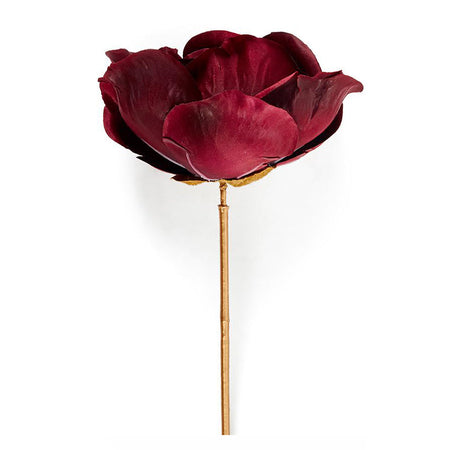 Camelia decorativa con stelo dorato in poliestere per decorazioni natalizie