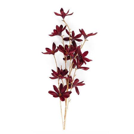 Ramo di camelie decorative con stelo dorato in poliestere per decorazioni natalizie