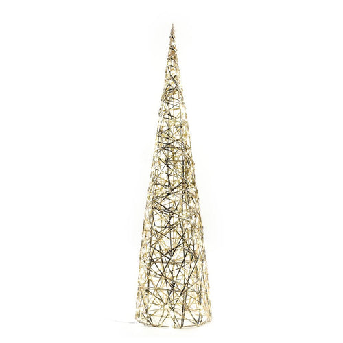 Albero decorativo cono oro in metallo con luci per decorazione natalizia