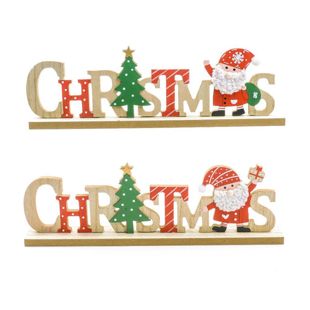 Scritta decorativa "Christmas" in legno da appoggio per decorazione natalizia