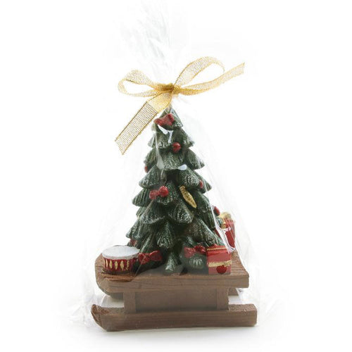 Candela decorativa albero con slitta in cera per decorazioni natalizie
