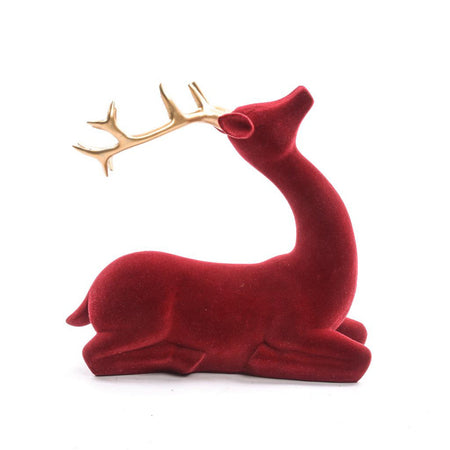 Renna decorativa in resina oro floccata rossa per decorazione natalizia