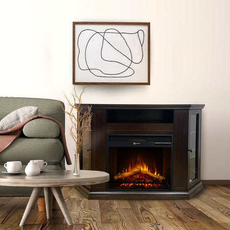 Camino elettrico da terra ad angolo "Madison" in legno 1800 W arredamento Moderno