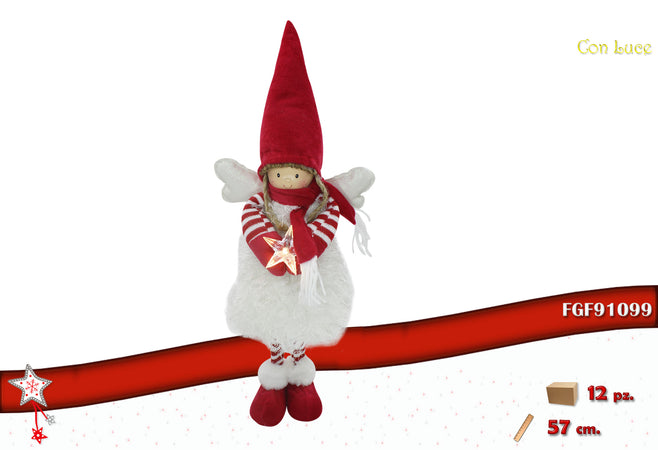 Fatina in tessuto con led bianca/rossa