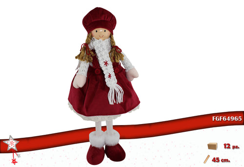 Bambolina in Tessuto con Cappello Rosso Alzata.