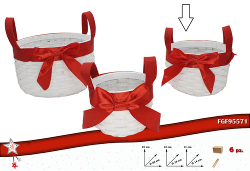 Cesto Rattan Medio Tondo con Fascia Rossa