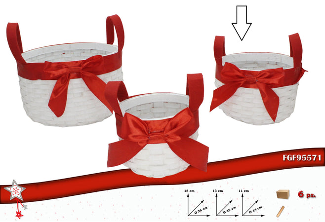 Cesto Rattan Medio Tondo con Fascia Rossa