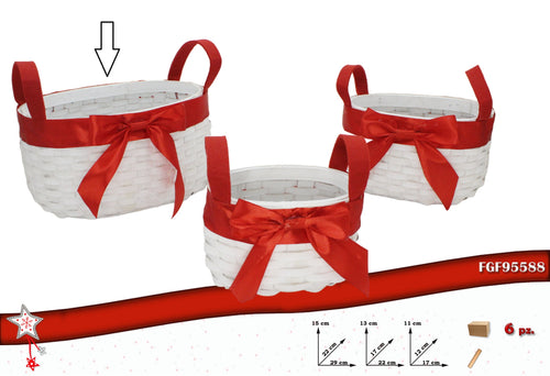 Cesto Rattan Ovale con Fascia Rossa