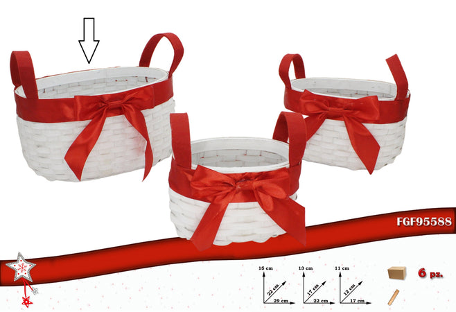 Cesto Rattan Ovale con Fascia Rossa