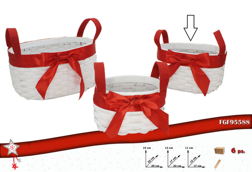 Cesto Rattan Ovale con Fascia Rossa Medio