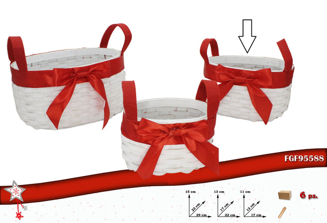 Cesto Rattan Ovale con Fascia Rossa Medio