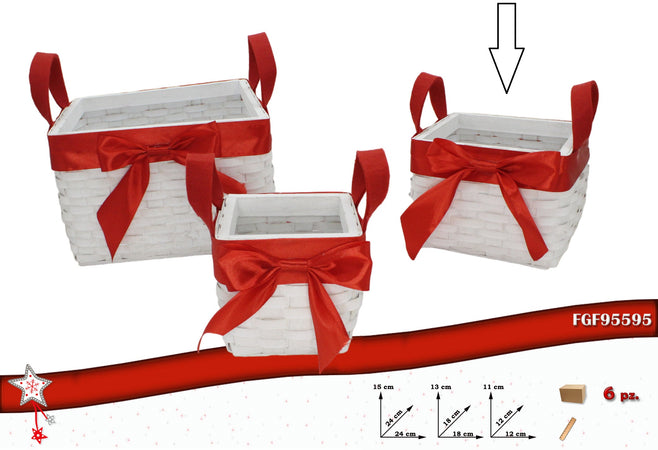 Cesto Rattan Quadrato con Fascia Rossa Medio