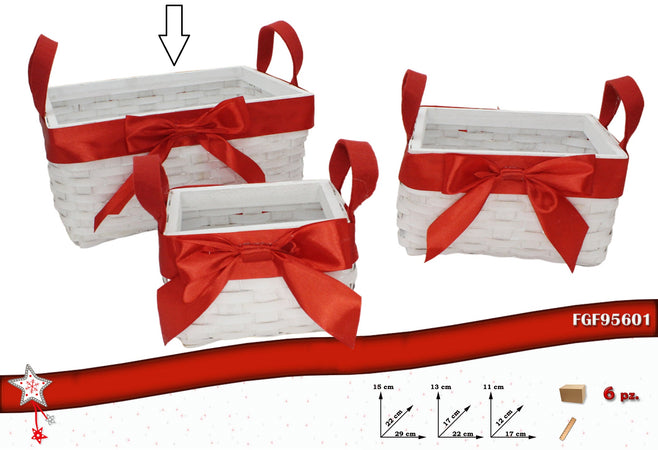 Cesto Rattan Rettangolare con Fascia Rossa Grande