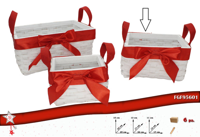 Cesto Rattan Rettangolare con Fascia Rossa Medio