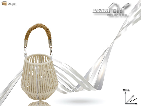 Portacandela In Cotone Bianco Altezza 12cm