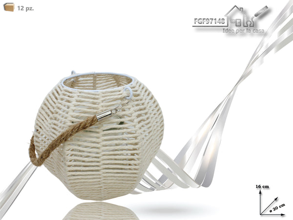 Portacandela in Cotone Bianco Altezza 16cm