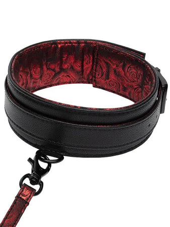 Sweet Anticipation - Collare e Guinzaglio PVC Nero Rosso Similpelle