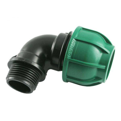 Gomito a 90° con derivazione maschio in polipropilene per irrigazione e giardinaggio PN 10 Bar