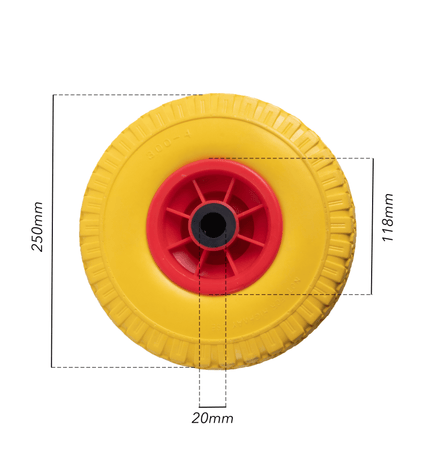Ruota per carrelli gialla in poliuretano 3.00x4” portata 50kg Ø 250mm