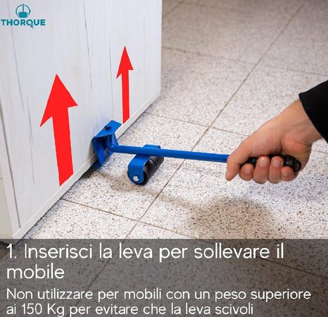 Kit Sposta Mobili con Ruote Sollevatore fino a 1200kg Sposta e Solleva Mobili
