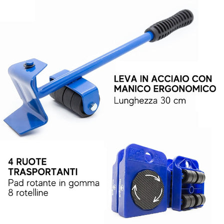 Kit Sposta Mobili con Ruote Sollevatore fino a 1200kg Sposta e Solleva Mobili
