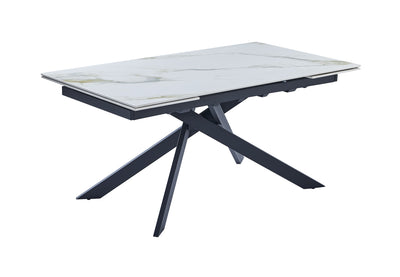 Mobili 2G - Tavolo moderno allungabile piano pietra ceramica marmo bianco 160x90x78