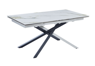 Mobili 2G - Tavolo moderno allungabile piano pietra marmo bianco 160x90x78