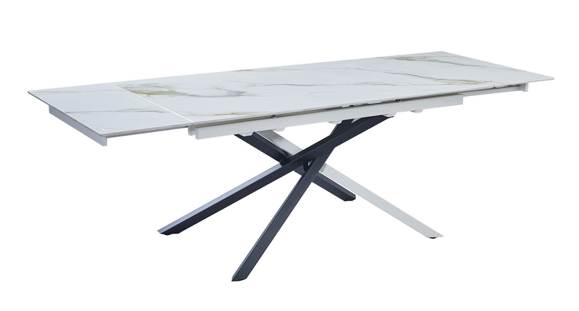 Mobili 2G - Tavolo moderno allungabile piano pietra marmo bianco 160x90x78
