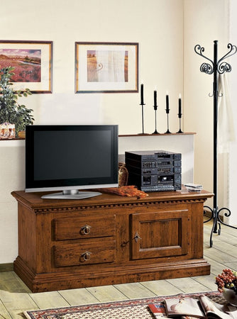 MOBILI 2G - Porta tv in legno classico 2 cassetti 1 porta tinta noce 141x50X60