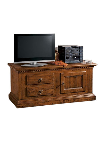 MOBILI 2G - Porta tv in legno classico 2 cassetti 1 porta tinta noce 141x50X60