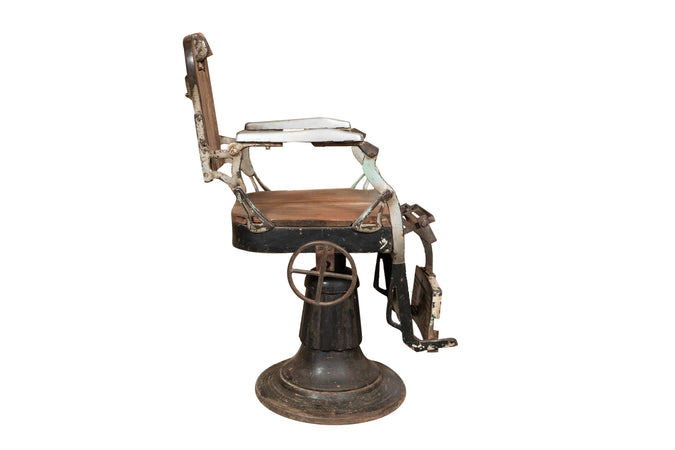 Biscottini Poltrona Barbiere Antica Restaurata Anni 800 Ferro Ghisa Legno 58x110x110