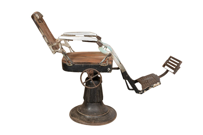 Biscottini Poltrona Barbiere Antica Restaurata Anni 800 Ferro Ghisa Legno 58x110x110